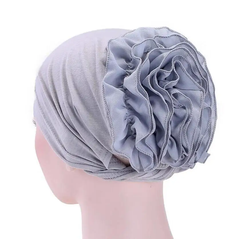 Turbano Female Hats Ruffle Flower Women Beanies Scarf Cancer Hat Lace ...