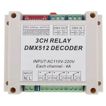 

3CH dmx512 relay Controller,3CH RELAY OUTPUT DMX512 relay decoder,AC1110-220V,frequency50/60HZ, input Plastic housing