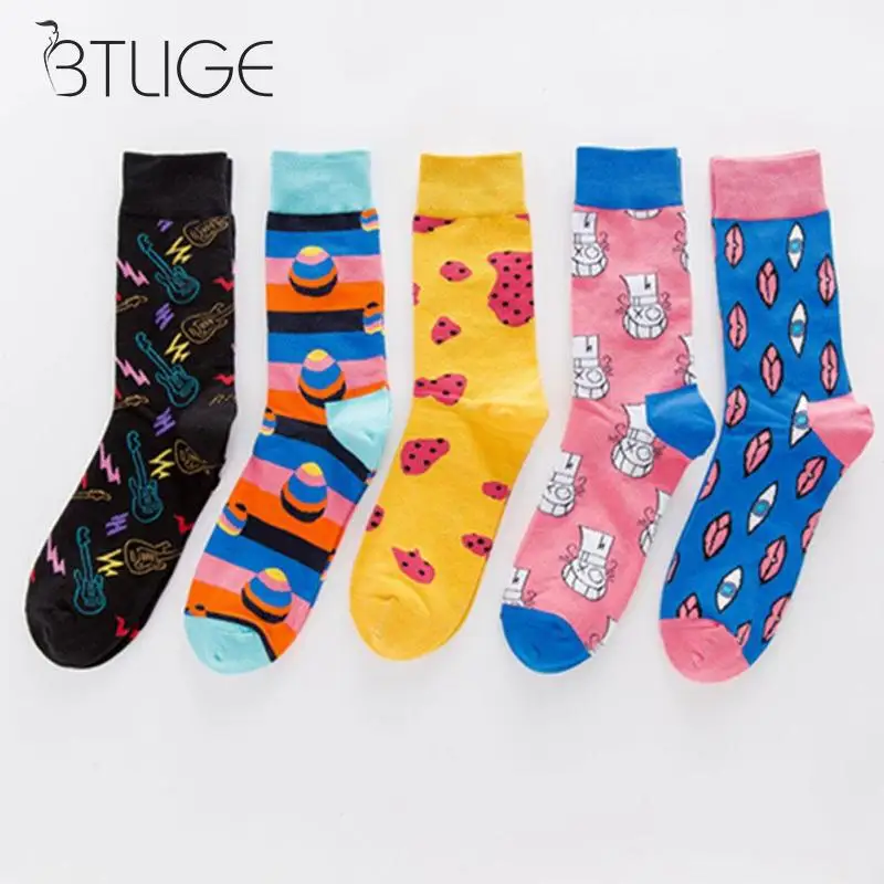 Mens Funny Socks Harajuku Cartoon Animal Puppy Dog Deer Casual Cotton Socks For Christmas Gift Creative Unisex Men Socks