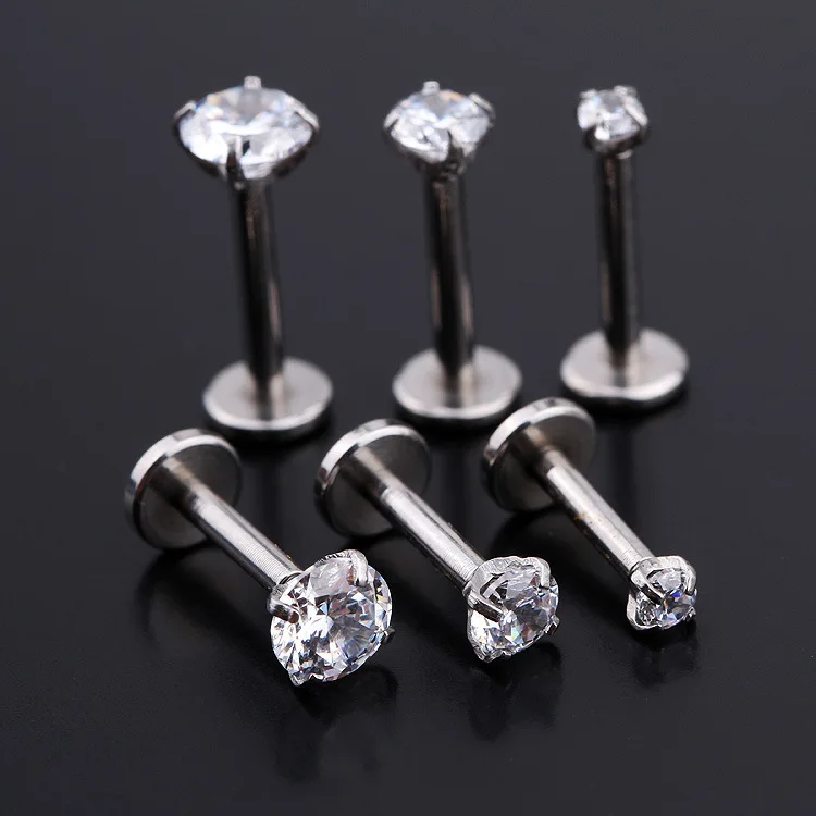 Titanium Steel Inlaid Zircon Rhinestones Lip Stud Loop Piercings Long