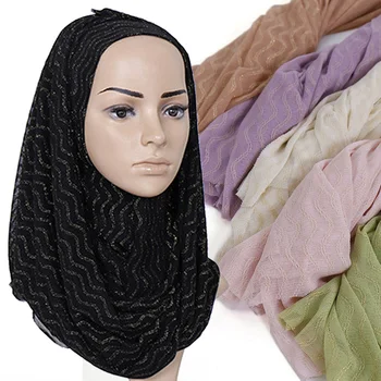

Fashion purl scarf summer women muslim hijab thin hollow shawl ventilate Lurex lady pashmina solid plain head wraps hood WJ374