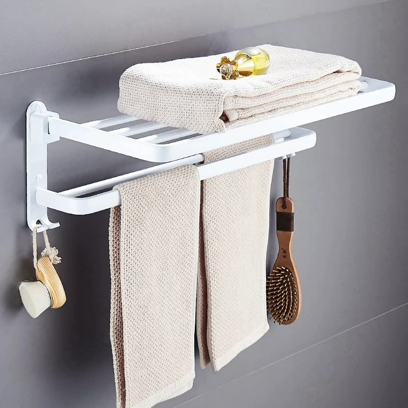 Bathroom Towel Rack/Aluminum Alloy Foldable Fixed Bath Towel Holder Shelves 