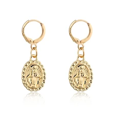 Dayoff Europe Round Gold Silver Virgin Mary Hoop Earrrings Female Vintage Earstud Women Jewelry Charms Figure Ear Ring E599