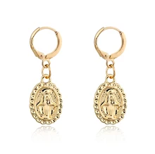 Dayoff europa okrągły złoty srebrny maryi panny Hoop kolczyki kobieta w stylu Vintage ear stud kobiet biżuteria Charms rysunek kolczyk E599(China)