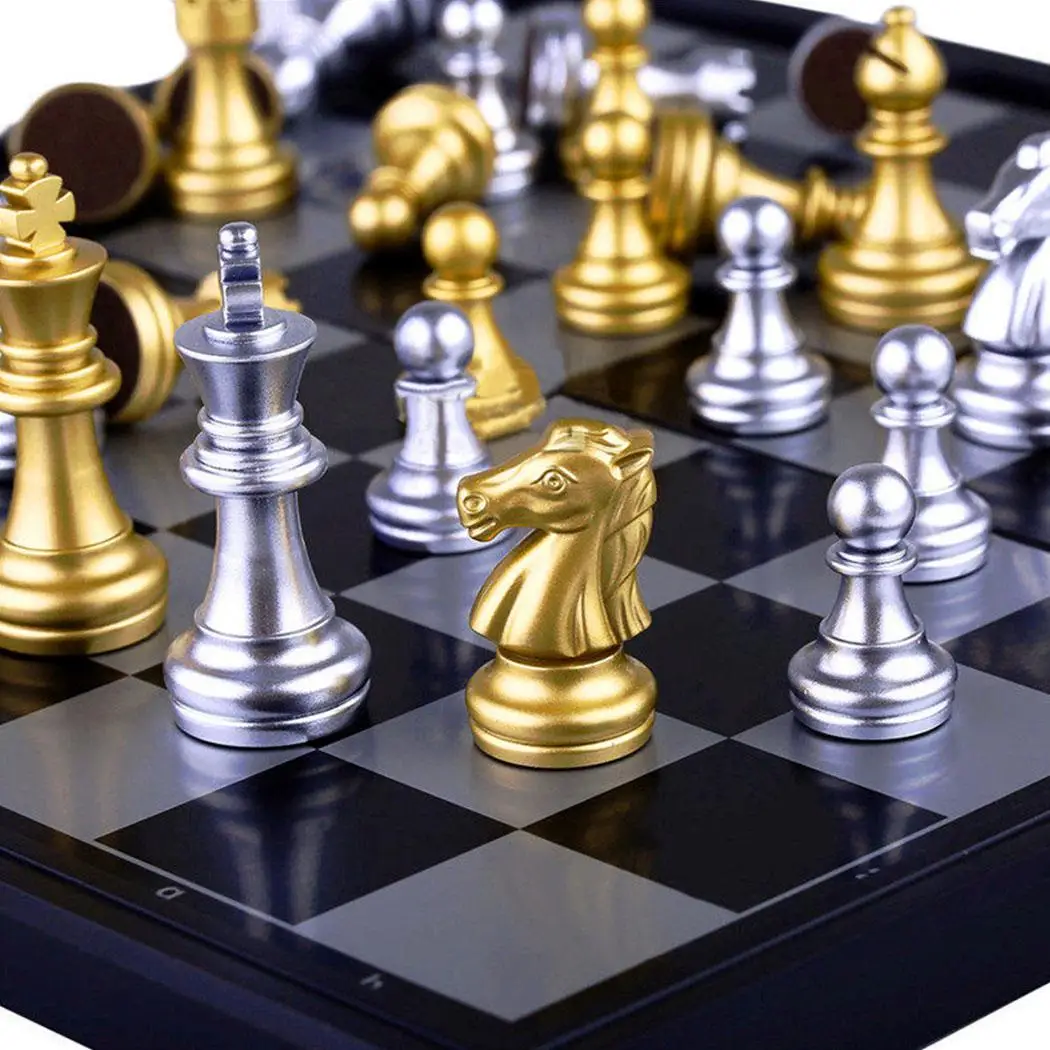 Набор шахмат, золотые серебряные шахматы, портативные складные магнитные шахматные доски, международные Шахматные настольные игры для