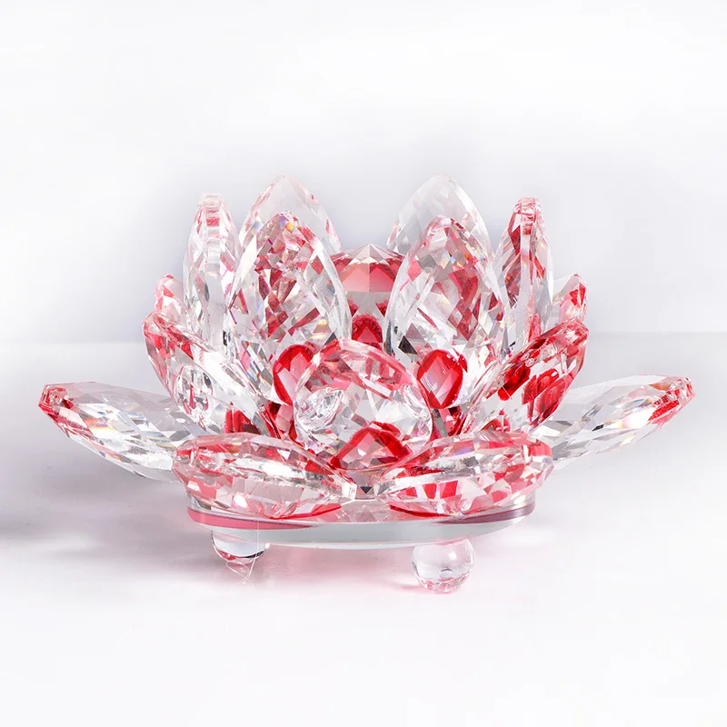 K9 кристалл цветок лотоса миниатюрная фигурка цветочный кристалл Craft стеклянный свадебный подарок домашнего декора орнамент украшения Аксессуары - Цвет: Red