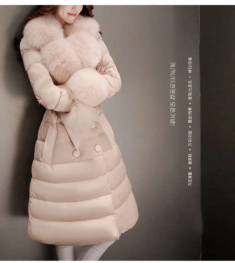 Белый утиный пух, 95% высококачественный тонкий пуховик, новая Корейская MS зимняя куртка, теплый меховой воротник, элегантный пуховик для женщин