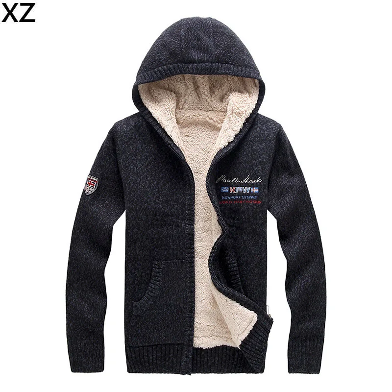 

2016 Wool and cotton Cardigan Men winter thickenss velvet warm men's sweater long sleeve hooded sweater
