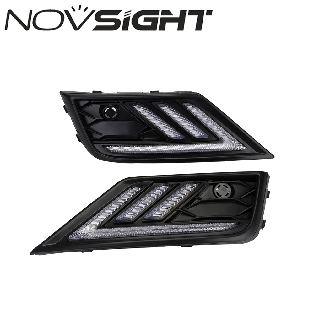 

NOVSIGHT 2PCS For VW Volkswagen Tiguan 2017 2018 12V ABS LED DRL Daytime Running Light Fog lamps with Turnnig Yellow signal
