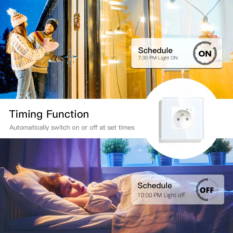 FR WiFi Smart Wall 16A Socket Outlet Glass Panel French Smart Life/Tuya Remote Control,Works with Amazon Echo Alexa Google Home