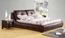 designer modern genuine real leather soft bed double bed king queen size bedroom home furniture brown
