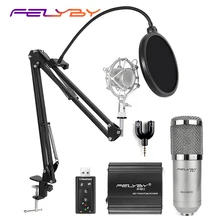 FELYBY professional bm 800 condenser microphone for computer audio karaoke mikrofon studio recording 3 5mm microphones