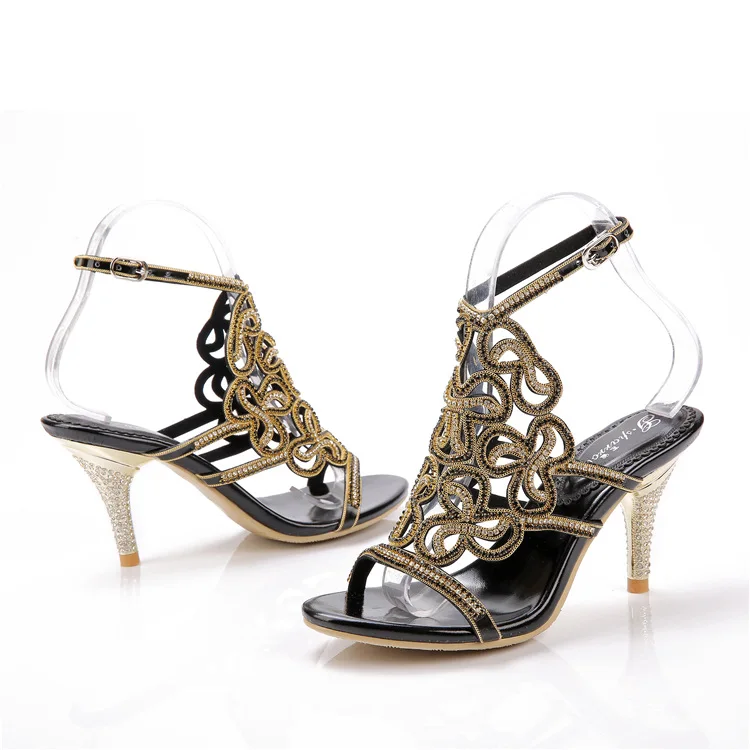 G-sparrow 2018 Summer New Women Luxury Rhinestone Diamonds Shoes High Heel Stiletto Ladies Sandals Black8
