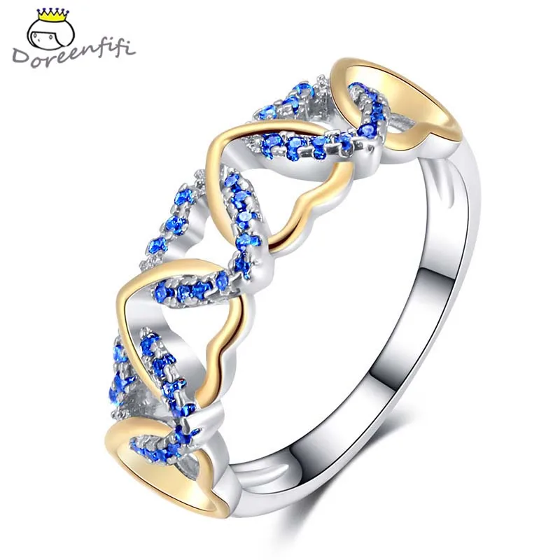 

Hot Sale Two-tone Heart CZ 925 Sterling Silver Ring Fashion Female Women Bridal Wedding Lover Jewelry Size 6 7 8 9 10 Party Gift