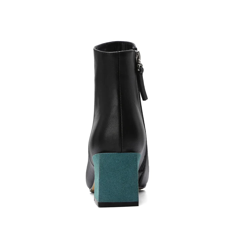 Dames rouge Glissière Chaussures Noir Mode Talon Carré Cuir En Femmes Vert Cheville À Fermeture Rond Bottes De Bout Salu Véritable TwHq61FnO