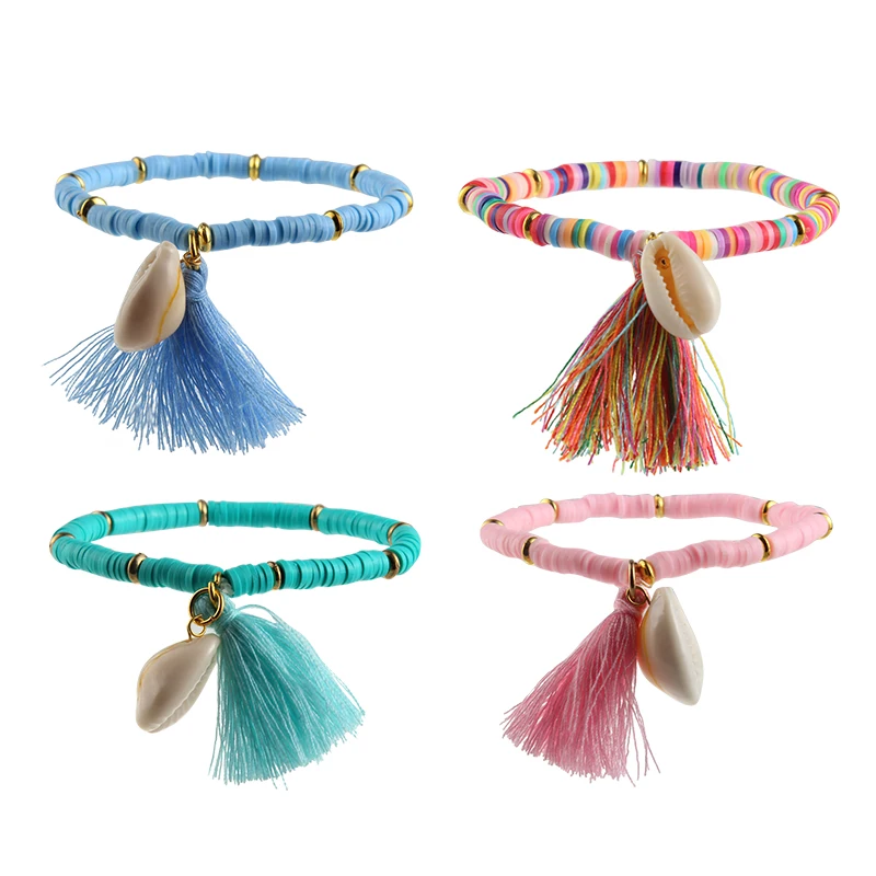

2018 New Arrival Colorful Tassel Shell Charms Rubber Chain Bracelet For Woman Girls Boho Summer Beach Jewelry Gift