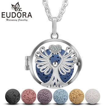 

Eudora Lava Necklace Pendant Volcanic Stone Chain Angel Wings Necklace for Women Perfume Lava Ball Fashion Jewelry Gift 18mm