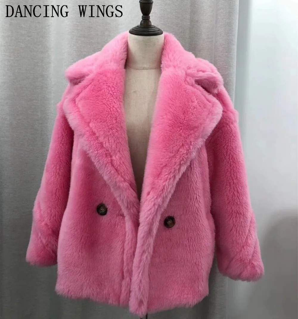 

4 Colors Brand Design Teddy Bear Women's Genuine Lamb Fur Coat Turn Down Collar Short Oversized Jacket Real Fur Parka
