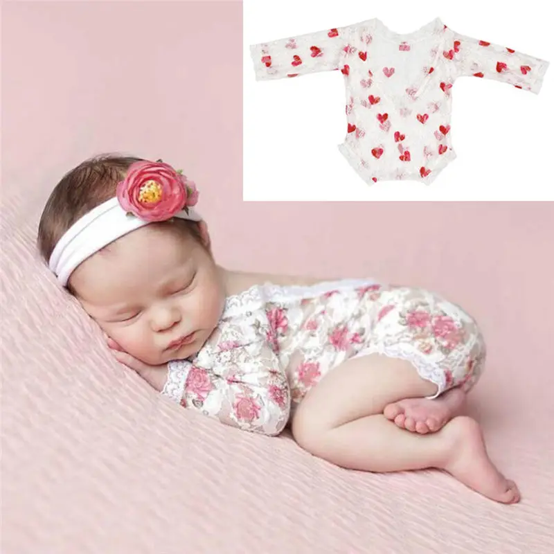 Emmababy/Модная одежда с сердечками для новорожденных, эластичная кружевная одежда с сердечками, боди с длинными рукавами для фотосъемки, боди