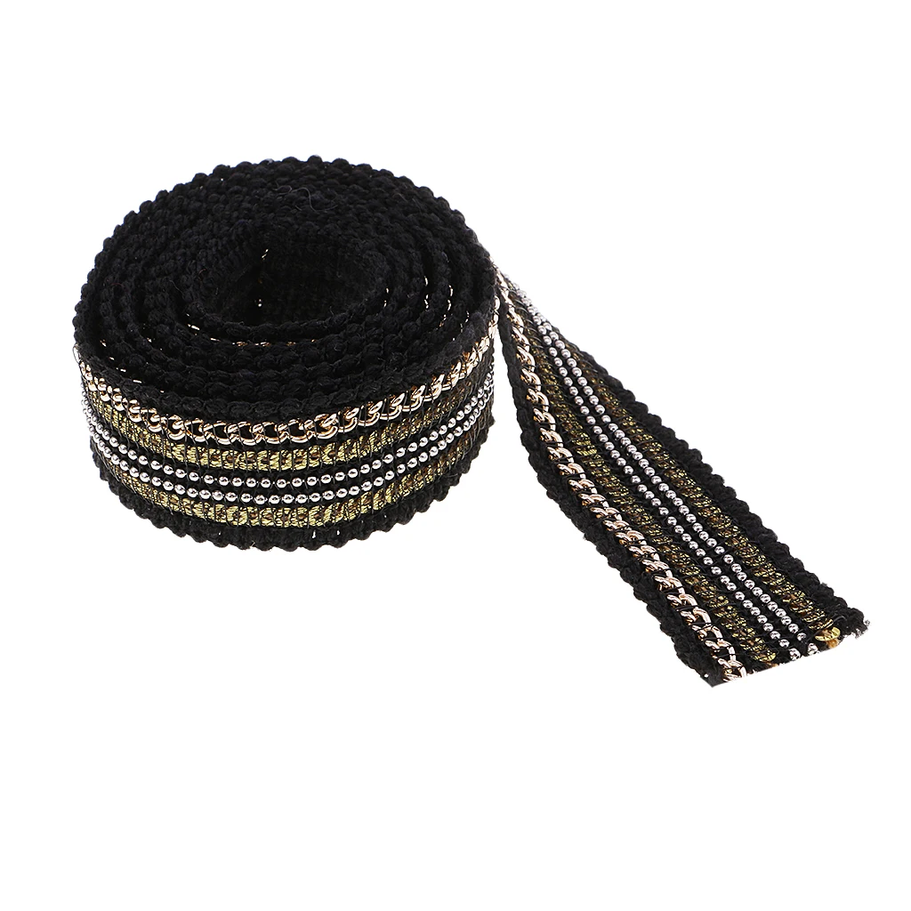 1 Yard 25mm Beaded Sequin Lace Trim Fabric Ribbon Embroidered Applique DIY Handcraft Sewing Headdress Wedding Costume Decoration
