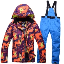 High quality Womens men Thicker coat jackets and pants mountain ski suit women skiing clothing set waterproof jacket ski suit