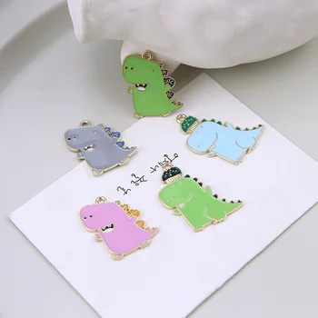 

10pcs/pack Cute Dinosaur Enamel Charms Earring Pendant DIY Craft for Bracelet Jewelry Finding Handmade Metal Golden