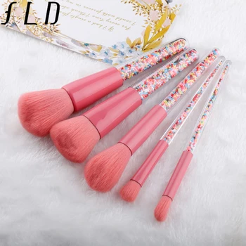 

FLD 5Pcs Professional Makeup Brushes Set Candy Transparent Handle Eye Shadow Foundation Powder Blush Brush Cosmetic Tools