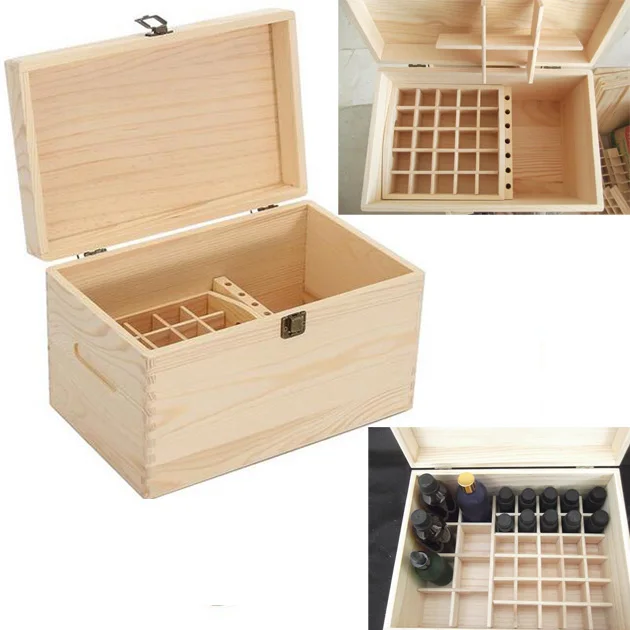 

56 Grids Essential Oil Bottles Aromatherapy Container Carry Jewelry Wooden Organizer Storage Box Metal Lock Treasure Box Case