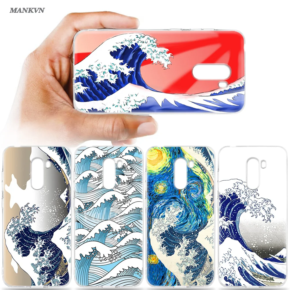 

Soft TPU Case for Xiaomi Mi A2 8 Lite Poco Pocophone F1 Silicone Cover for Redmi Note 6 5 Pro Wave Art Japanese Green Back Shell