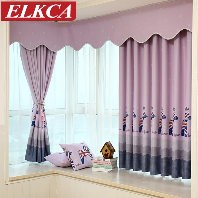 Horse Printed Cartoon Purple Blue Blackout Curtains For Living Room Horse Printed Cartoon Purple Blue Blackout Curtains For Living Room Short Kids Baby Bedroom