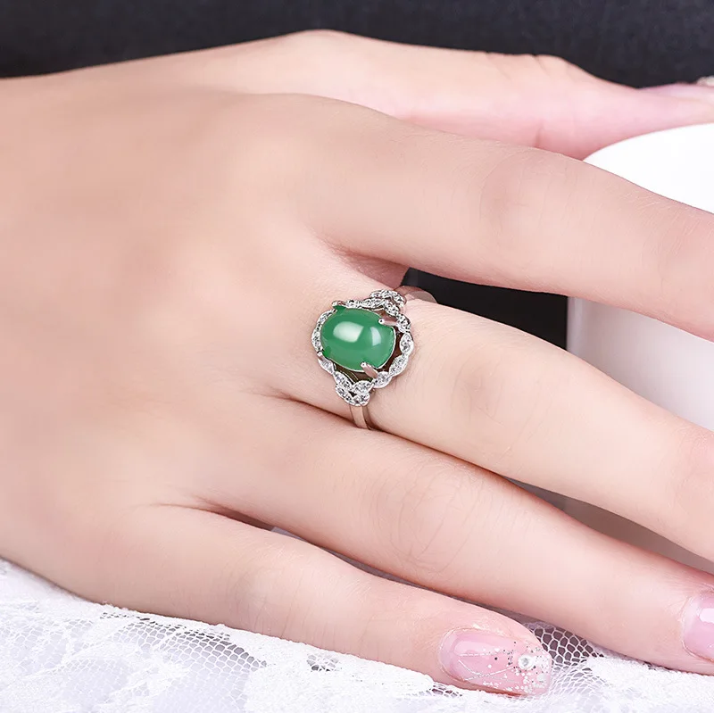 Antique Wedding Band Silver Ring Female Adjustable Rings For Women Fashion Jewel Red and Green Color Natural Stone Rings  (7)