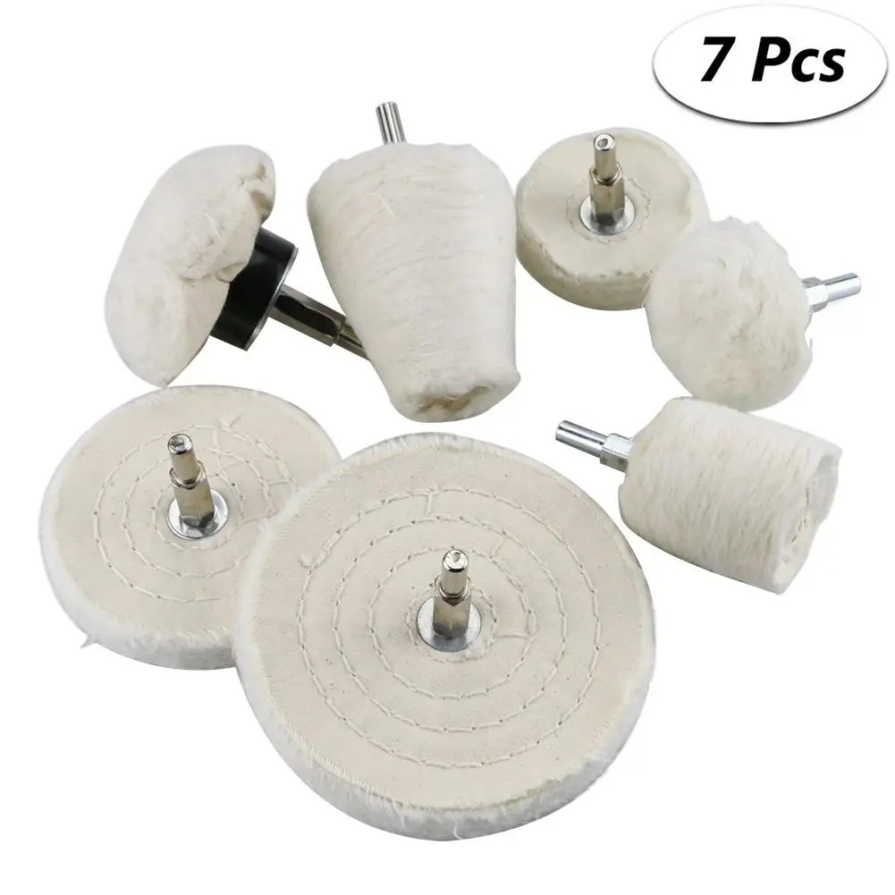

7PCS Cotton Cloth Polishing Wheel Polishing Buffing Round Wheel Tool with Handle for Car Wheel Gold Silver Jewelry Mirror