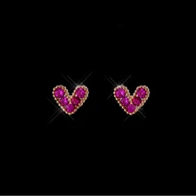 Мода розовое золото цвет маленькое сердце любви серьги для женщин девочек милый фиолетовый кубический циркон сердце гвоздики подарки на день рождения серьги
