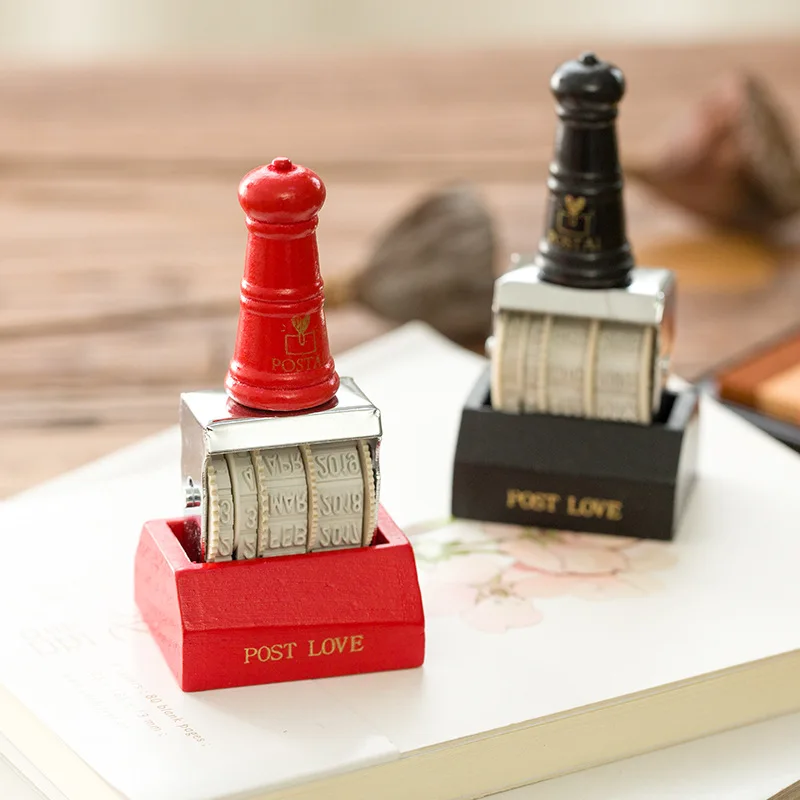 

Japaness Vintage Cute Post Love Retro Date Wheel Stamp for Planner Zakka Wooden Handle Seal Engraved DIY Diary Stamps 2016-2027
