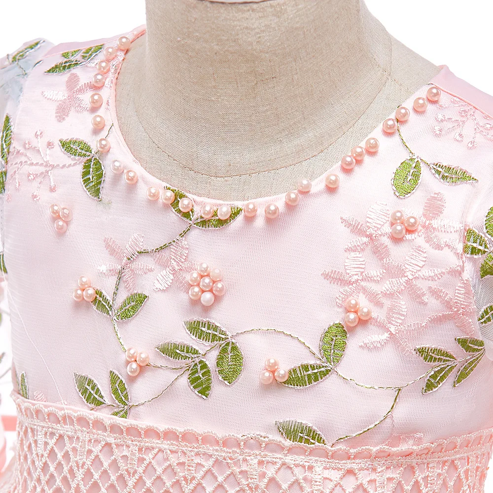 Бальное платье розовый o-образным вырезом узор цветок лук Bling блестками дети принцесса Платье для девочек с цветочным узором нарядные