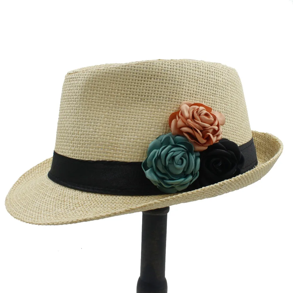 Children Girl Boater Beach Sun Hat For Kids Summer Toquilla Straw Chapeu Feminino Fedora Seaside