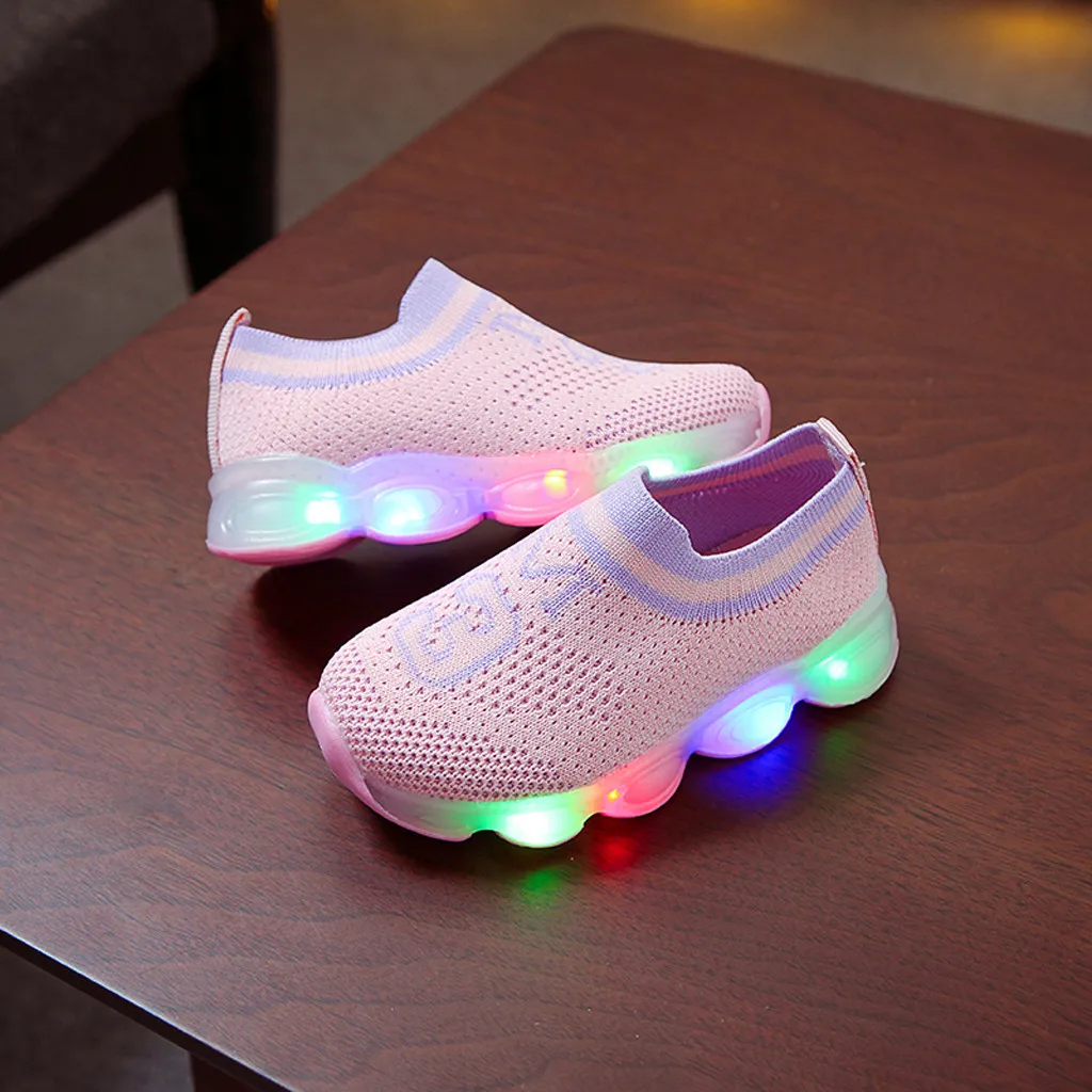 Детская обувь для маленьких девочек; повседневная обувь для отдыха на открытом воздухе с подсветкой; Дышащие Детские кроссовки с сеткой; Zapatos De Ninas
