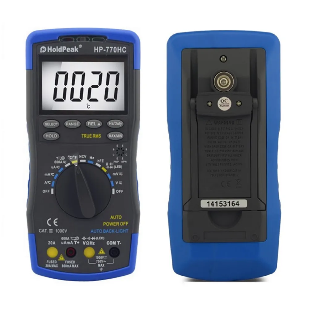 

Multimetro HoldPeak HP-770HC True RMS Auto Ranging Digital Multimeter with NCV Feature and Temperature/Frequency/Duty Cycle Test