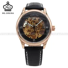 ORKINA Rose Gold Case Skeleton Watches Mens Top Brand Luxury Auto Mechanical Watch Male Wristwatches Erkek