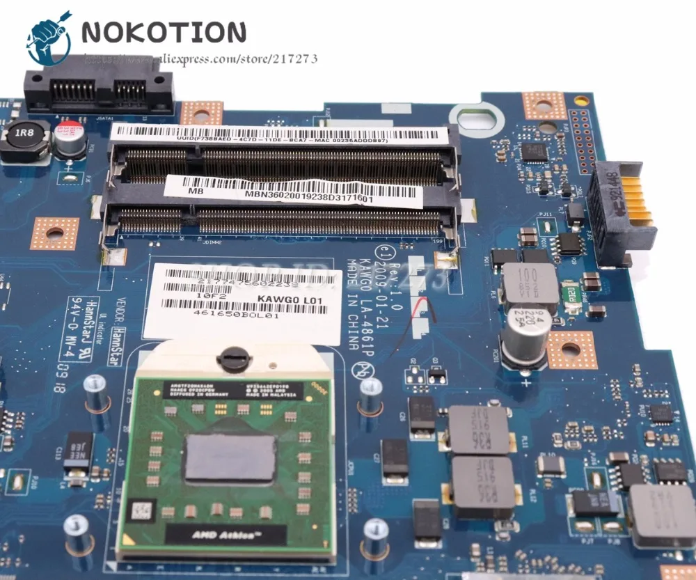 NOKOTION для acer aspire E625 5516 5517 5532 материнская плата для ноутбука KAWG0 LA-4861P MBN3602001 основная плата разъем S1 Бесплатный процессор