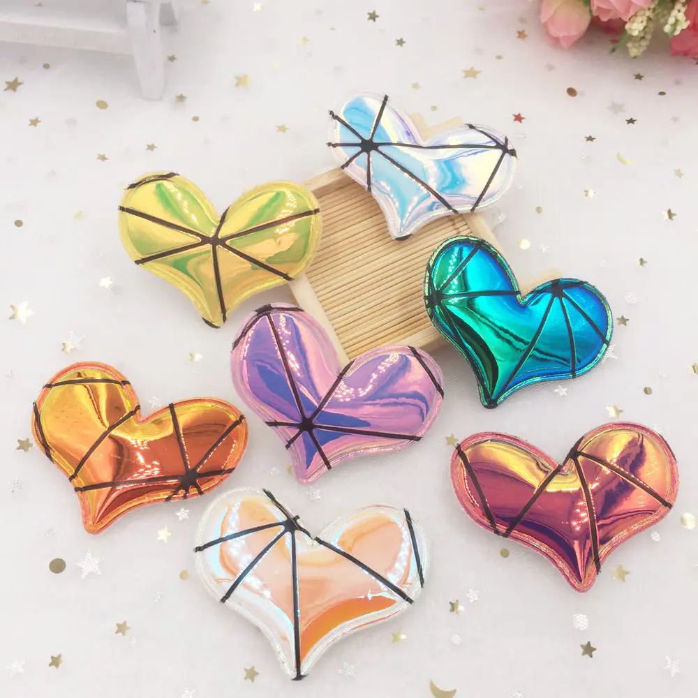 

10pcs 6CM Padded Leather lattice Heart Patches Appliques for Clothes Ornament Wedding Supplies DIY Hair Clip Accessories SA47