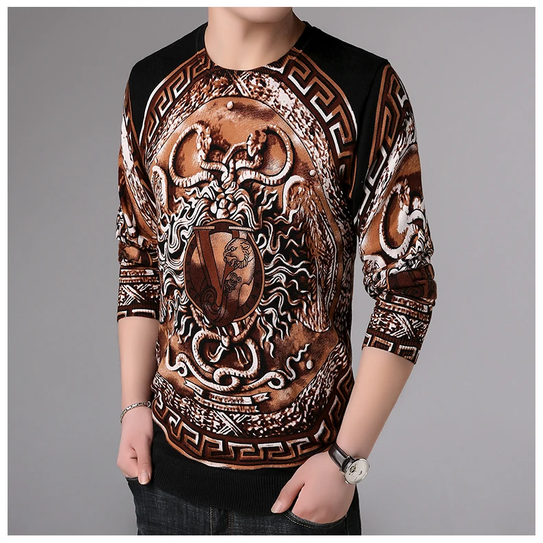 Autumn Men'S Sweater Knitted Sweaters Vintage Man Streetwear Sweater Men Retro Big Size Man Snake Print Knitted Pullover Spring (5)