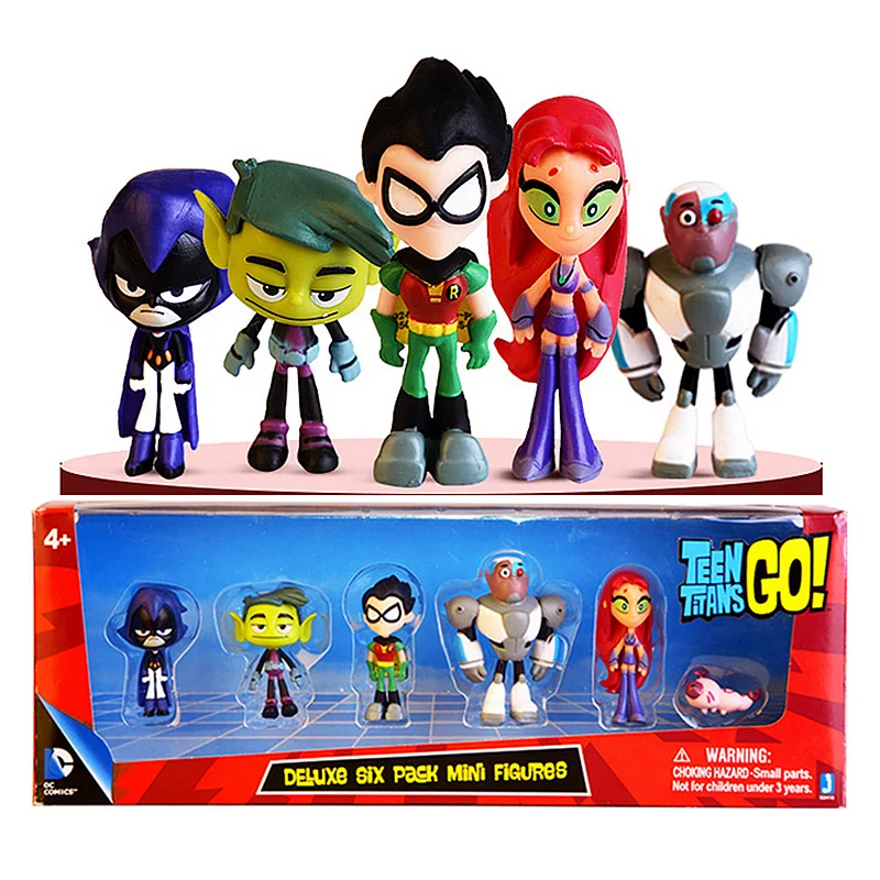 

DC Comics Teen Titans Action Figure 6Pcs/Set 2" Robin Beast Boy Raven Cyborg Starfire Silkie Raven Teen Titans Figure