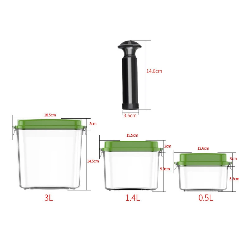 OLOEY вакуумный контейнер большой емкости для хранения продуктов питания квадратные пластиковые контейнеры с насосом вакуумный упаковщик 500 мл+ 1400 мл+ 3000 мл - Цвет: A