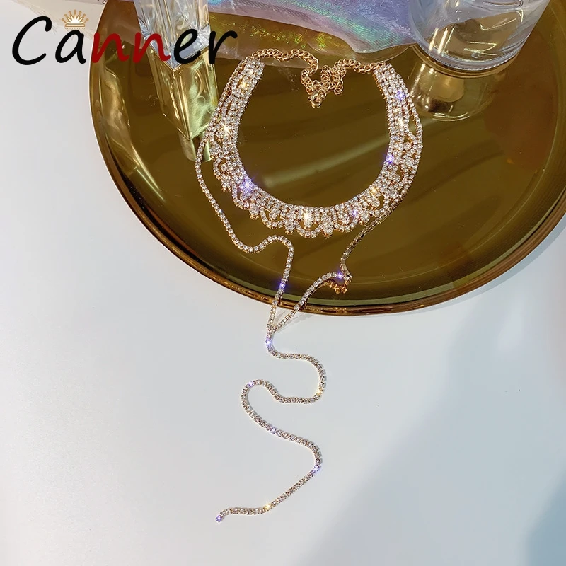 Золотой цвет CANNER Сияющий кристалл/Стразы ожерелье женское ожерелье с кисточкой массивное серебряное ожерелье с цепочкой, чокер ожерелье naszyjnik FI - Окраска металла: Золотой цвет