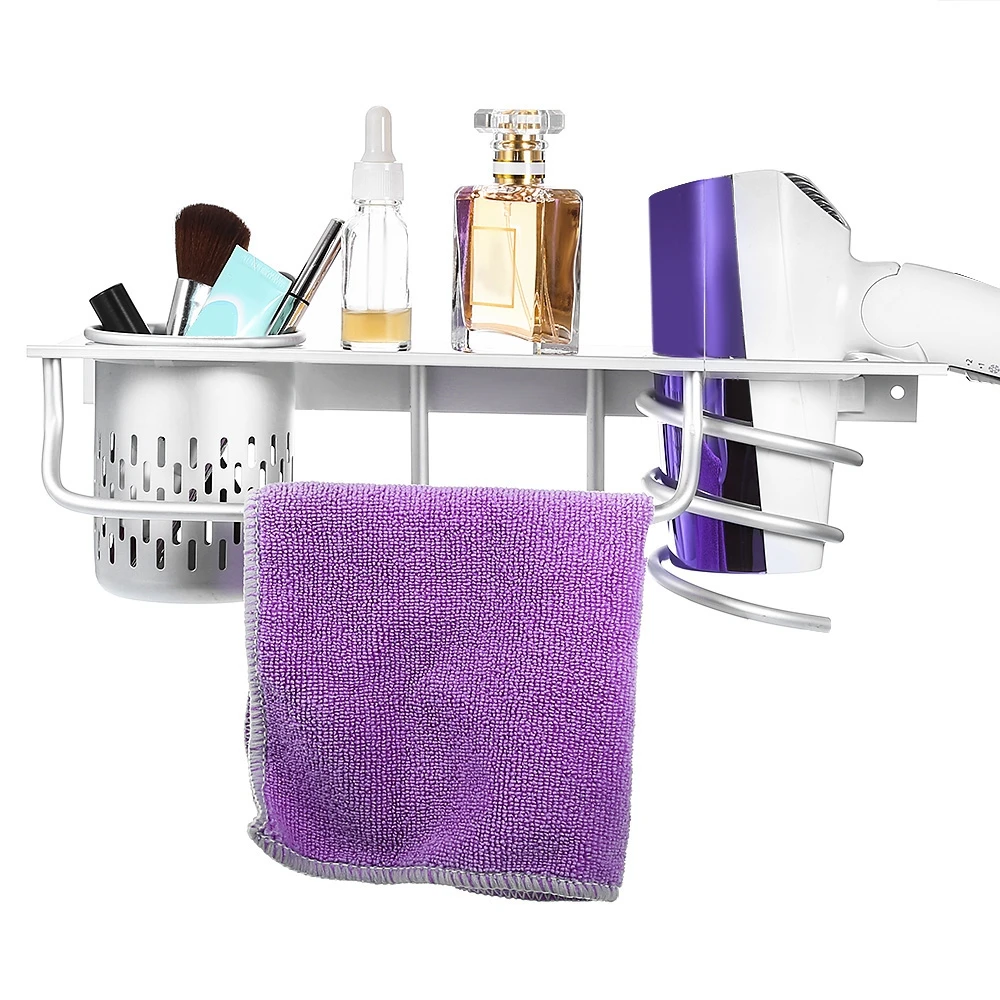 

Fashion Multi-use Alumimum Flat Holder Stand Rack Storage Organizer Wall Mount Hair Dryer Drier Bathroom with 1 Cup/2 Cups