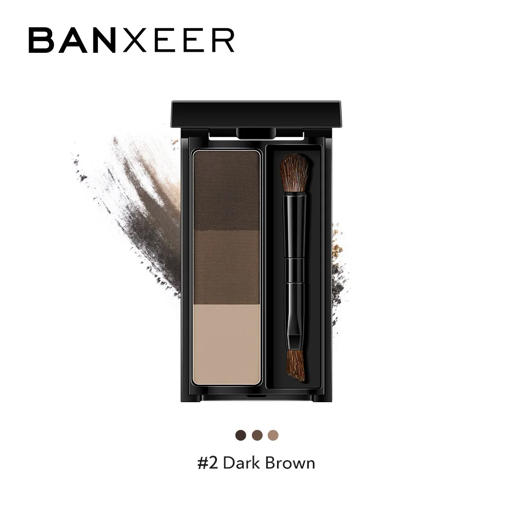 2 Dark Brown BANXEER, 3 цвета, палитра пудры для бровей, тени для бровей, водонепроницаемые, стойкие, для бровей, коричневые, натуральные, для бровей, инструменты - Цвет: 2 Dark Brown