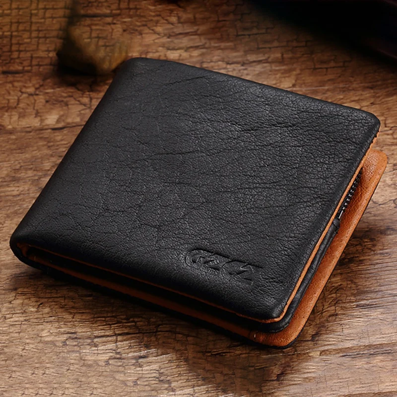 

JHD-Gzcz Genuine Leather Wallet Men Coin Purse Card Holder Man Walet Zipper Design Male Ballet Clamp For Money Bag Purse(Blac