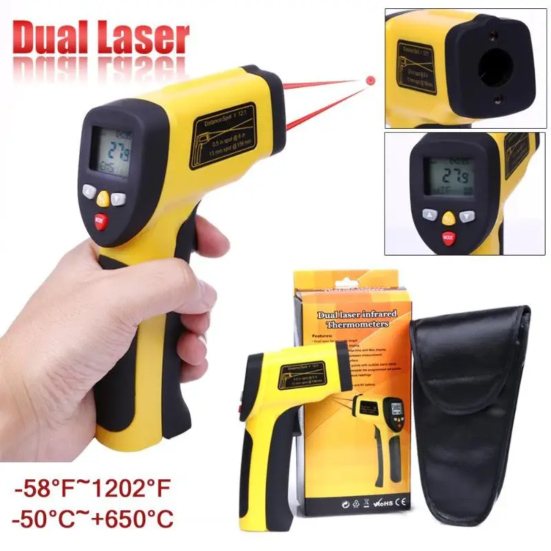 

High Precision Digital Thermometer Double Laser Infrared Thermometer Non-Contact IR Pyrometer LCD Temperature Meter Gun Point