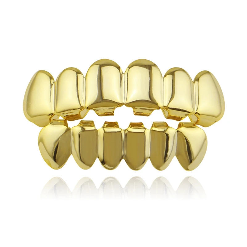 Hip Hop Gold Teeth Upper And Bottom Grills Dental Mouth Punk Teeth Caps Cosplay Party Tooth Rapper Body Jewelry Gift - Окраска металла: GD